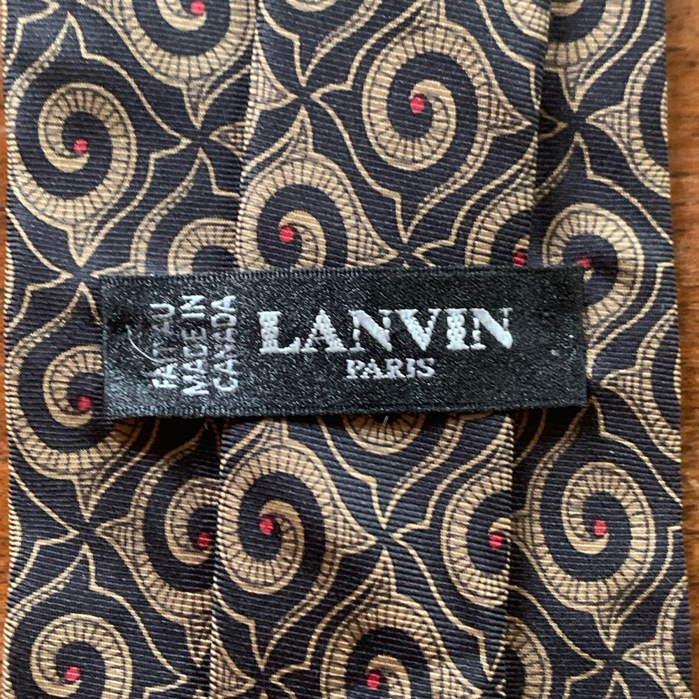 Vintage Lanvin Black and Gold Silk Tie